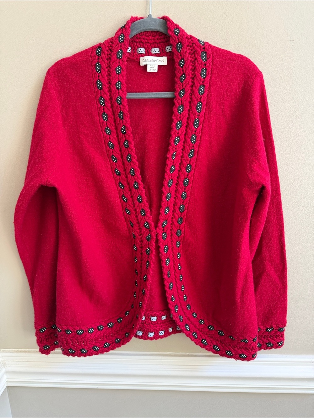Vintage Y2K Coldwater Creek 100% Wool Red Boiled Cardigan Sweater Large